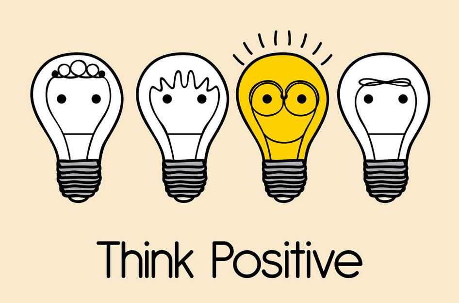 Four lightbulbs that illustrate a positive thinking approach