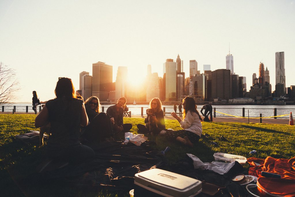 Students having a picnic on the bank of the Hudson River